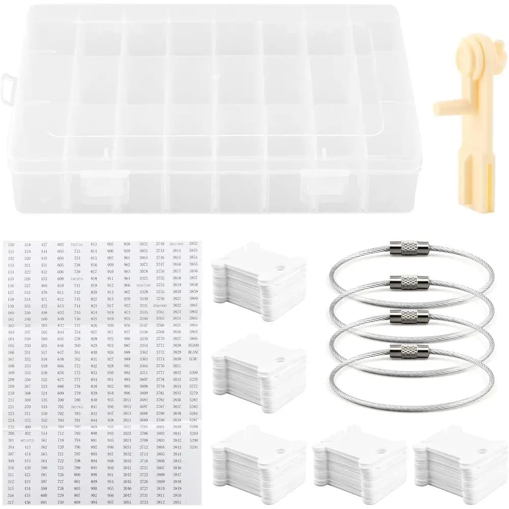 Organizer per filo da ricamo Strumenti per scatola portaoggetti per filo a punto croce, 1 bobina Winde-r, 1 24 scomparti rimovibili con 100 filo interdentale B