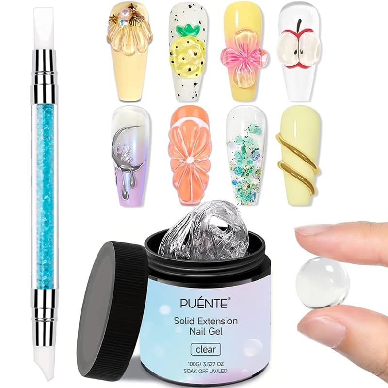 PUENTE 100g Gel per unghie trasparente antiaderente per estensione delle mani con penna per scultura Modellazione 3D Colla per strass Soak Off Kit gel per nail art UV