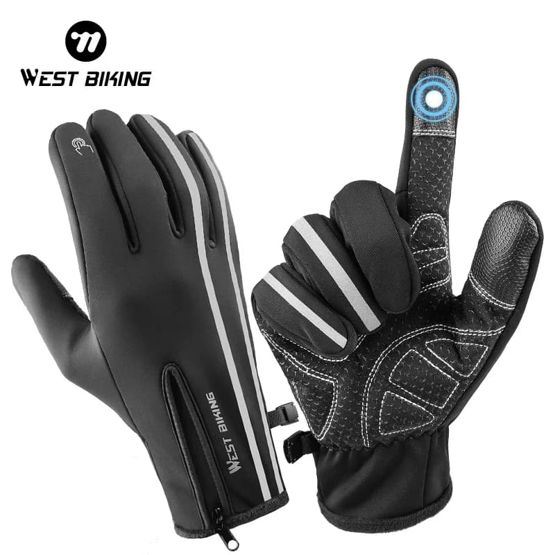 WEST BIKING Winter Reflective Sport Gloves Thermal Fleece Gloves Touch Screen Outdoor Skiing Motorcycle MTB Cycling Equipment