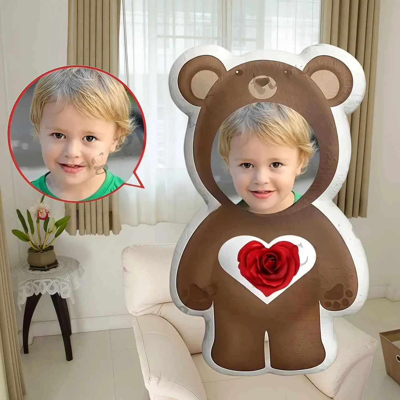 Cuscino in peluche con foto a forma di orsacchiotto con stampa rosa, adatto per compleanni, anniversari, Natale, Ringraziamento