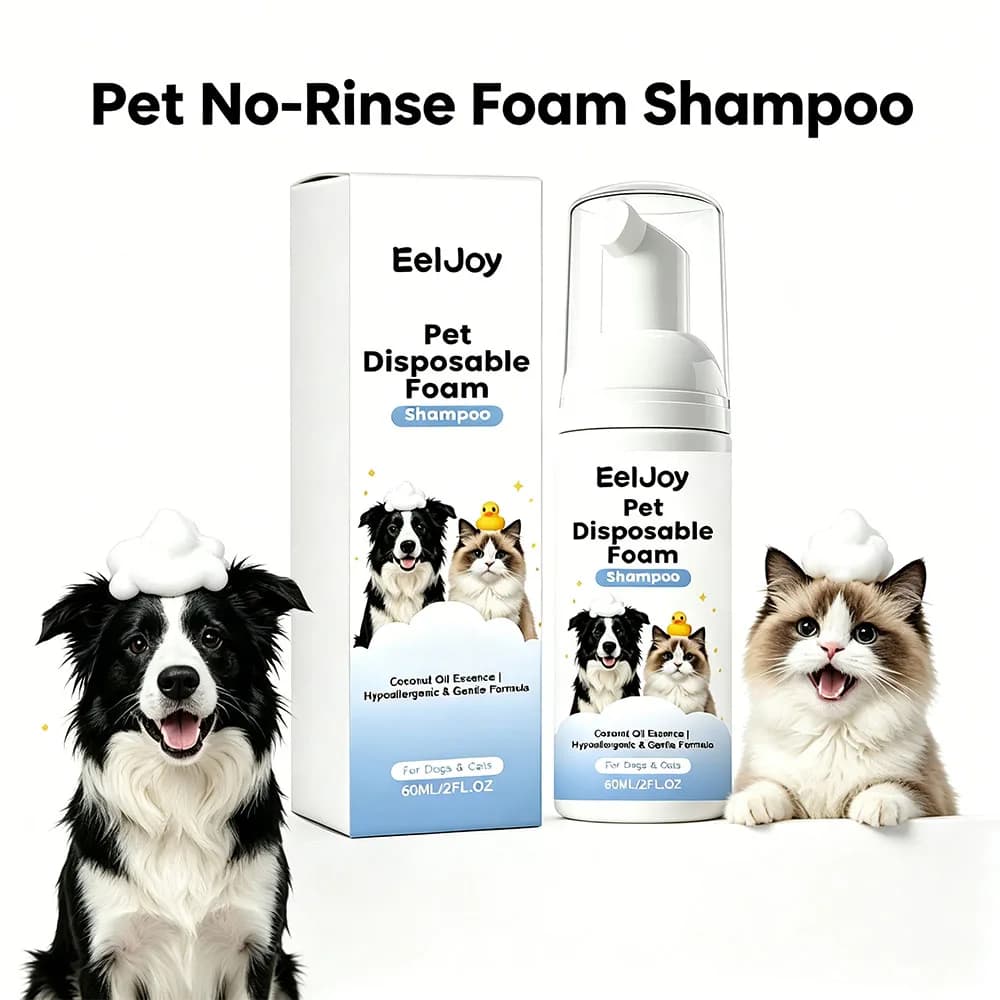 EelJoy Waterless Pet Foam Shampoo 60ml Dry Cleaning Mousse for Dogs Cats Gentle Coconut Oil Aloe Moisturizing Paw Face Wash