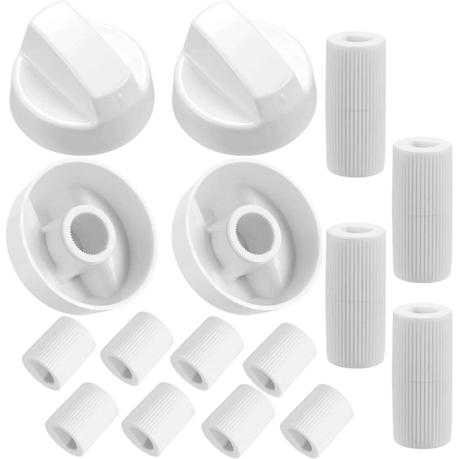 Kit 4 Manopole Universali per Fornello con 12 Adattatori, Bianche, per Forno, Camper, Campeggio, Diametro Interno 0,43"
