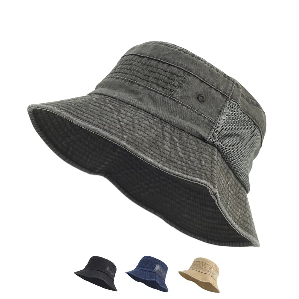 Breathable Mesh Bucket Hat Outdoor Summer Cap Hiking Sun Hat Unisex Boonie Cap Wide Brim Cotton Fishing Hats