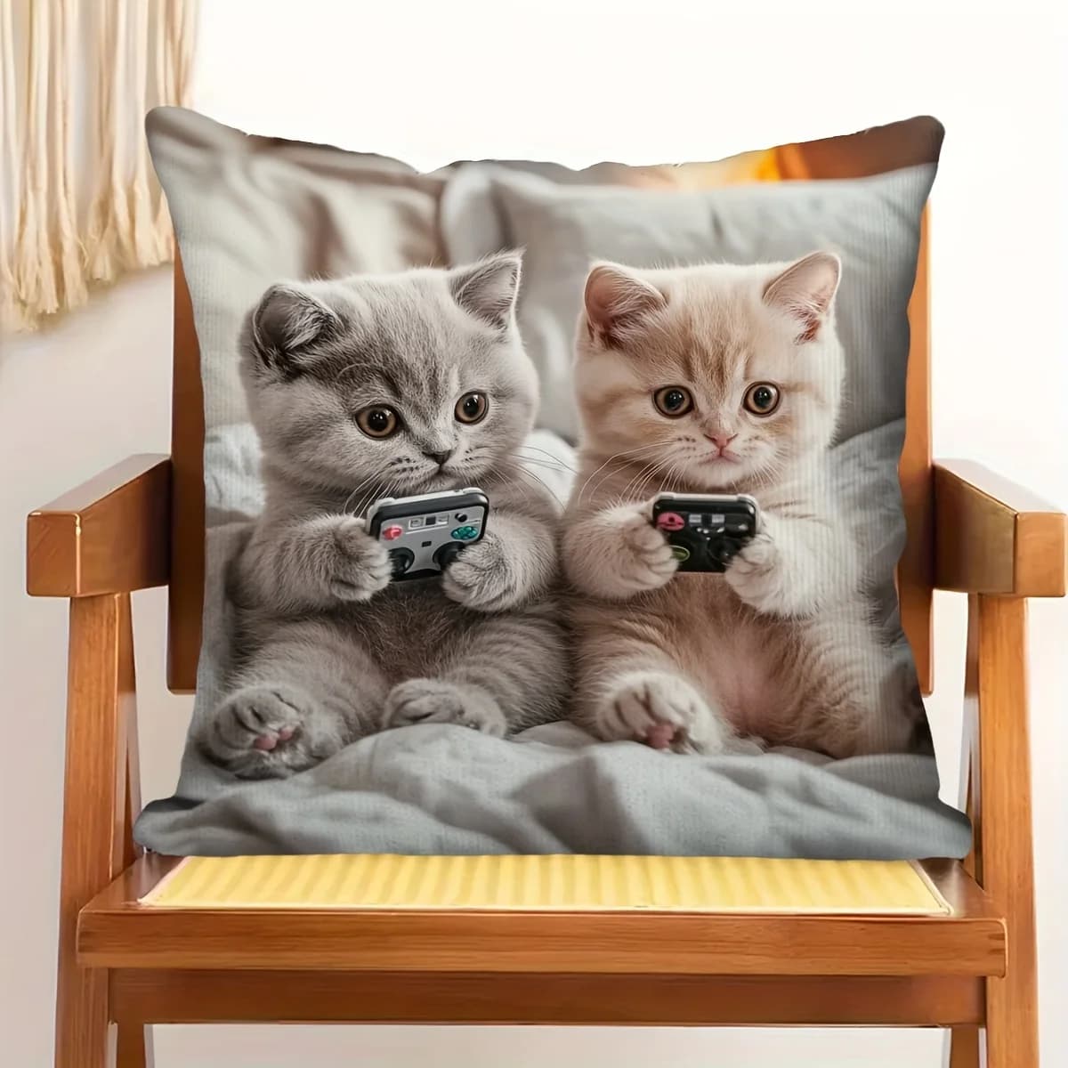 1pc carino gioco gatto copertura del cuscino 45x45 cm accogliente cuscino decorativo con controller di gioco gattini federa in fibra di poliestere decor