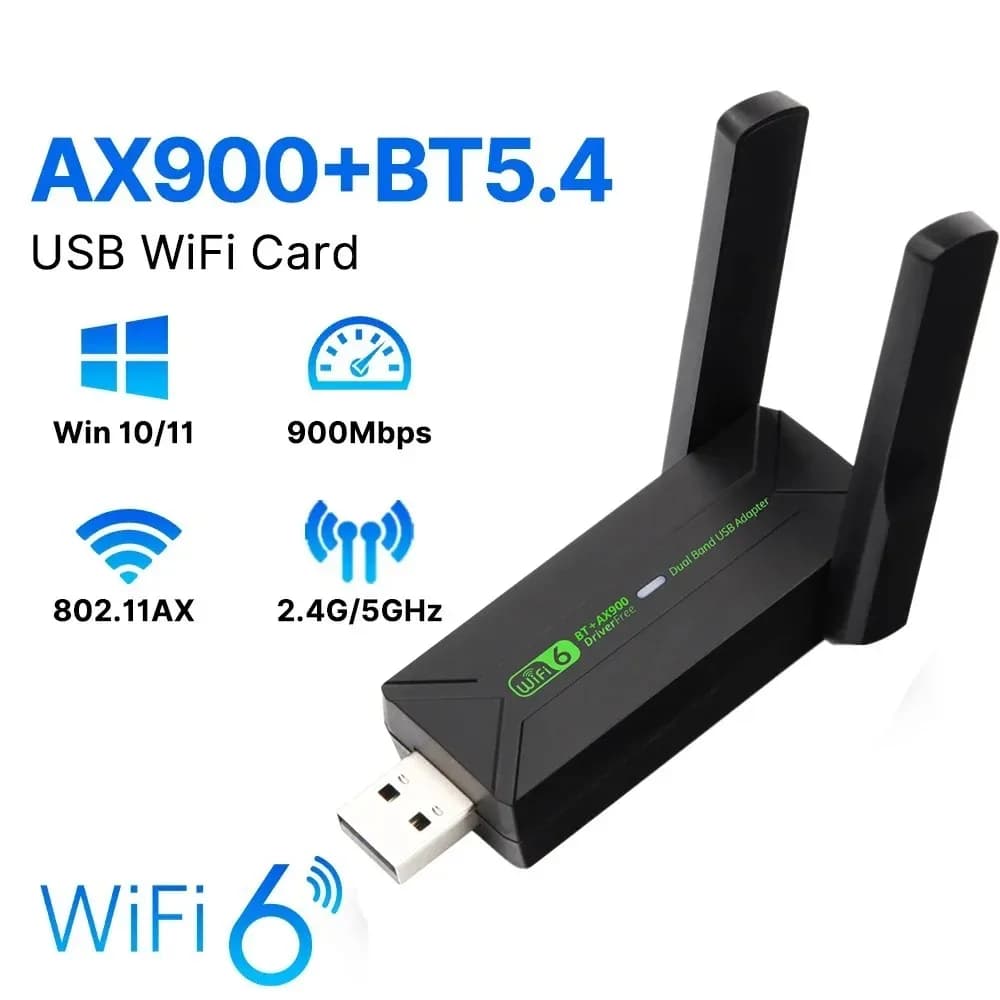 AX900 WiFi 6 USB Bluetooth 5.4 Adattatore 2.4G 5G Antenne WiFi6 Ricevitore di rete USB Dongle Driver gratuito