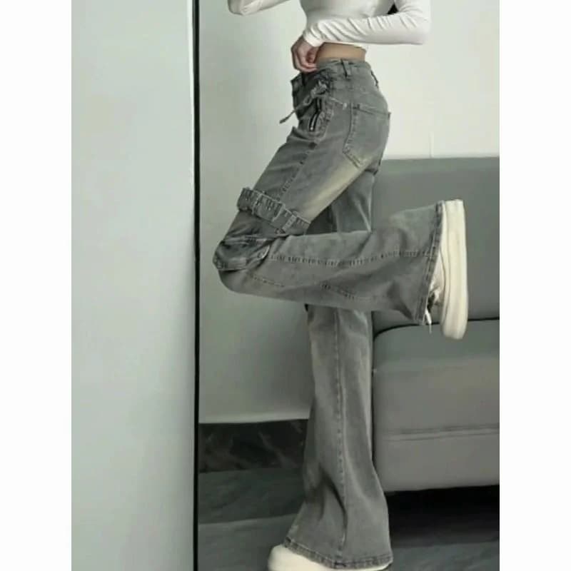 Retro Slim Fit Denim Jeans Women's High Waist Wide Leg Pants High Rise Bootcut Trousers Knot Design Casual Cotton B...