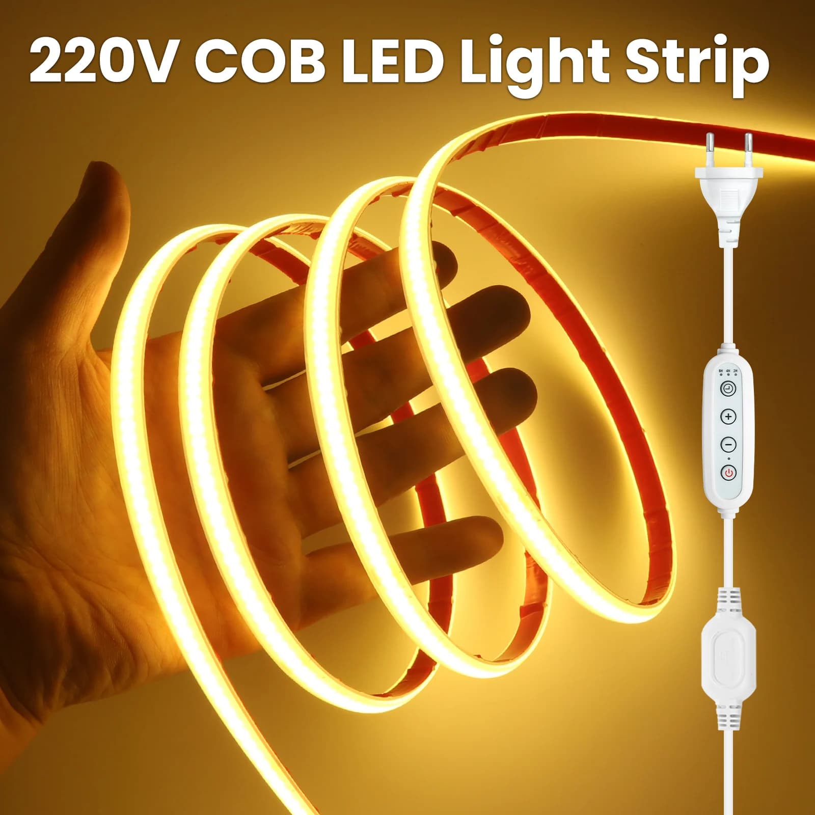 Striscia LED COB Dimmerabile 220V 288 LED/m, Nastro LED Flessibile con Timer 3000K 4000K 6000K, Impermeabile, Luce a Nastro