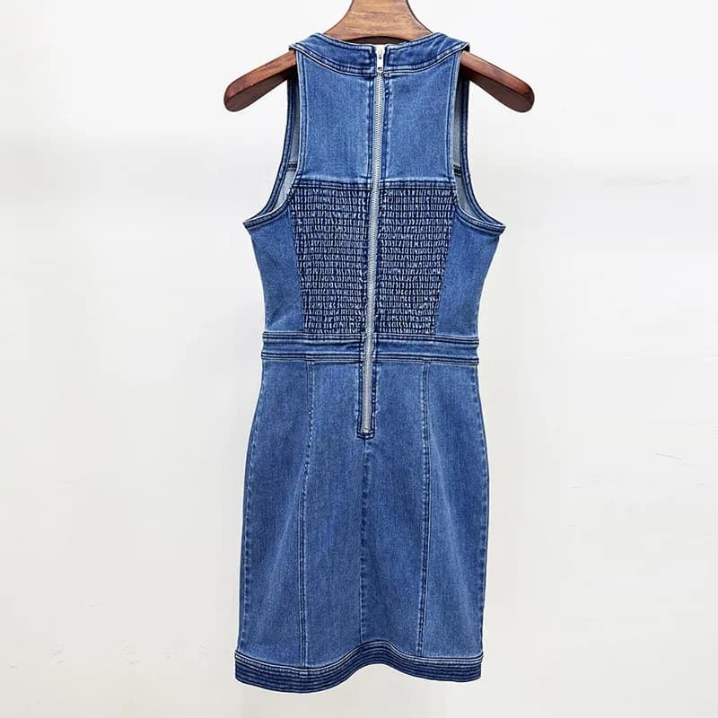 Sexy Bodycon Denim Mini Dress for Women Vintage Lace Up Party Club Vestidos Sleek Sleeveless Backless Birthday Outfits Wear