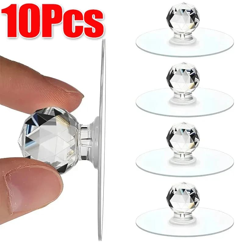 10/2PCS Manopole per porte in cristallo trasparente Manopole per porte del cassetto dell'armadio Maniglie Maniglia autoadesiva con funzione gancio Decorazione della parete della porta