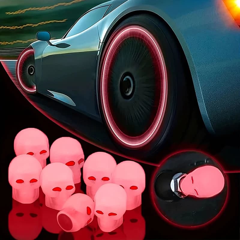 Cappucci per valvole per pneumatici per auto fluorescenti con teschio giallo, per auto, moto, bicicletta, tappo per ugello, decorazione notturna incandescente, accessori per coperchio per tappo ruota
