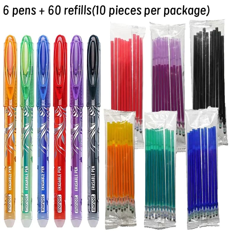 66 pezzi Set di ricarica per penna cancellabile Penna gel con inchiostro nero blu Asta di ricarica cancellabile Manico lavabile Cancelleria per scrittura per ufficio scolastico