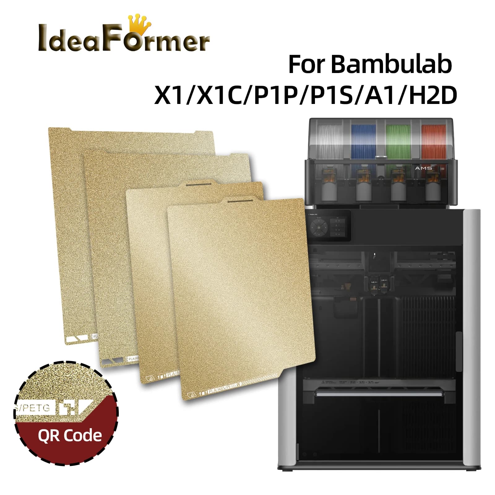 For Bambu Lab H2D Build Plate QR Code Textured PEI Bed Double Sided PEI Spring Steel Sheet for Bambu Lab X1C/P1P/P1S/A1 Buildpla