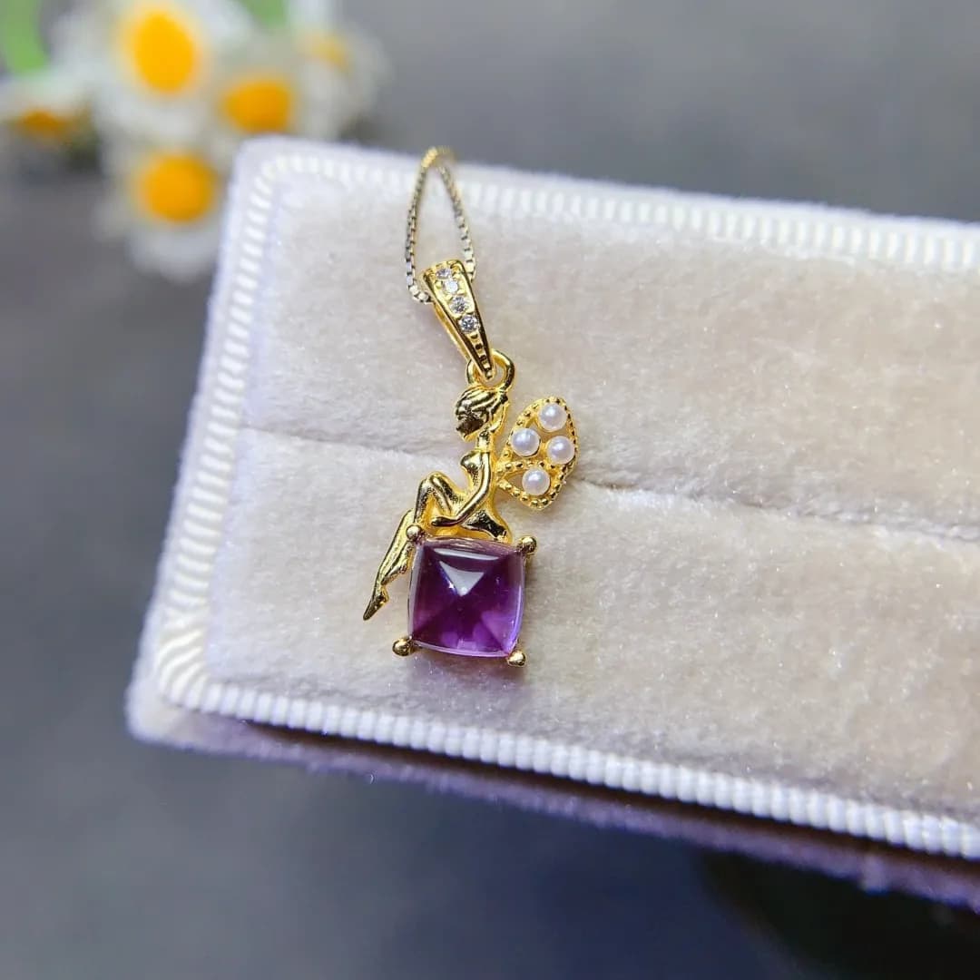 Vibrante torre di zucchero naturale con ametista S925, ciondolo in argento sterling, gioielli per donne alla moda, regali perfetti