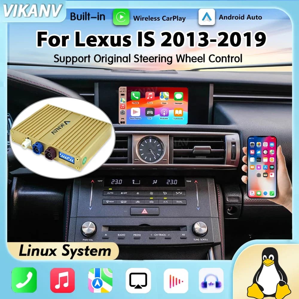 Interfaccia Linux Viknav per Lexus IS 2013-2019, Wireless Apple CarPlay, Android Auto, Airplay, Mirror Link, aggiornamento con joystick.