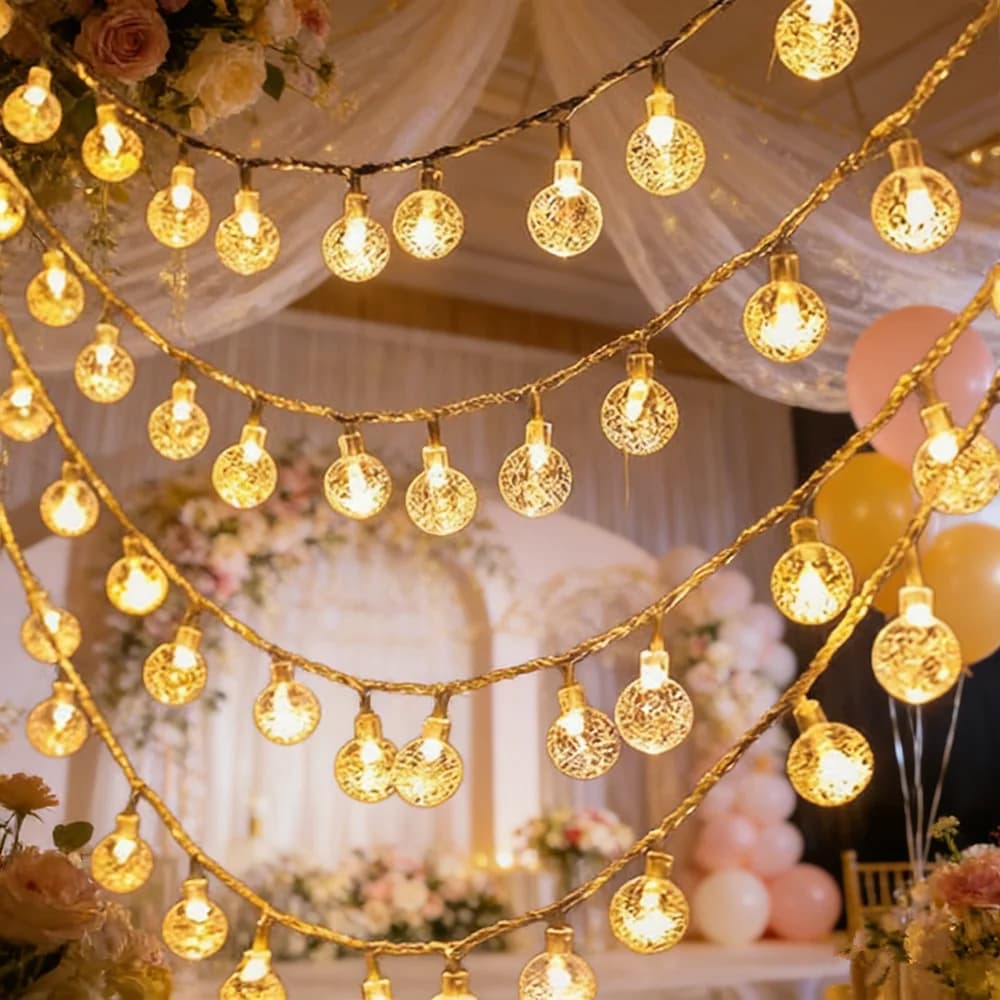 Luci Fatate da Interno a LED con Bolle Dorate, a Batteria, per Matrimoni, Festività, Capodanno e Decorazioni per la Stanza