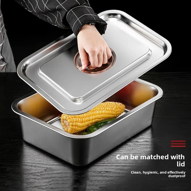 Large Size Stainless Steel Round Bowl, Deep Plate for Commercial Use, Food Service Rectangle