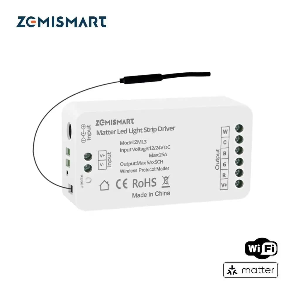 Zemismart Matter LED Light Strip Driver RGBCCT DC 12V 24V Support Homekit Smartthings Google Home Alexa Home Assistant Control