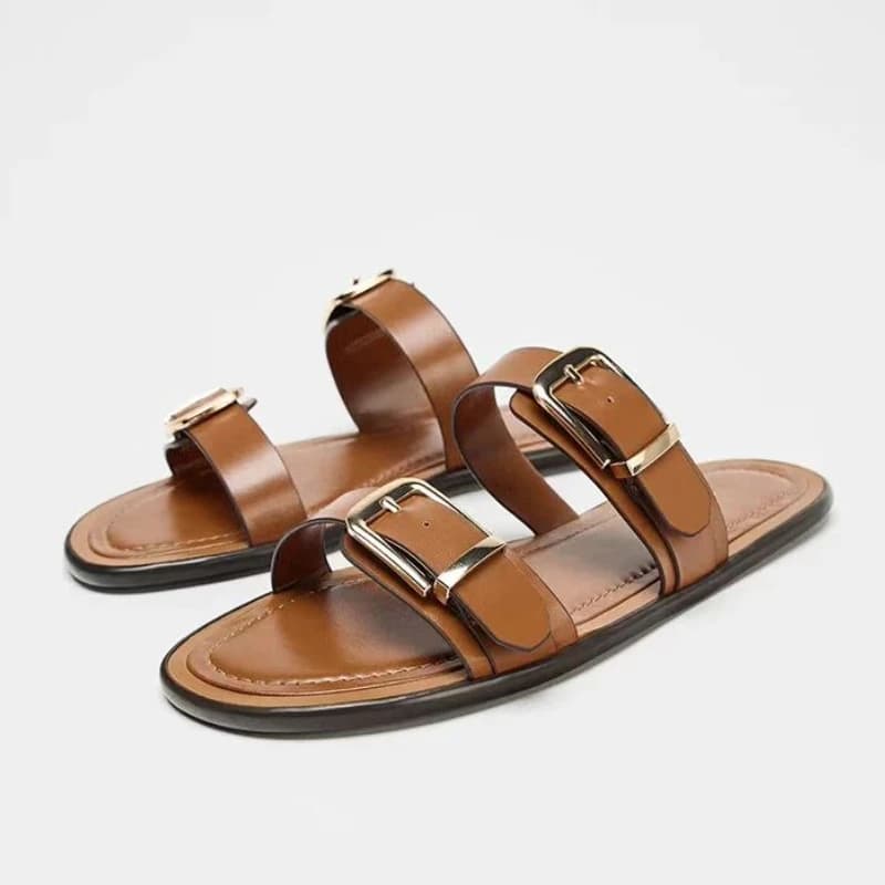 Sandali piatti da donna Moda Doppia fibbia Satrap Design Pantofole da spiaggia leggere per esterni Scivoli estivi Comfort casual con punta aperta