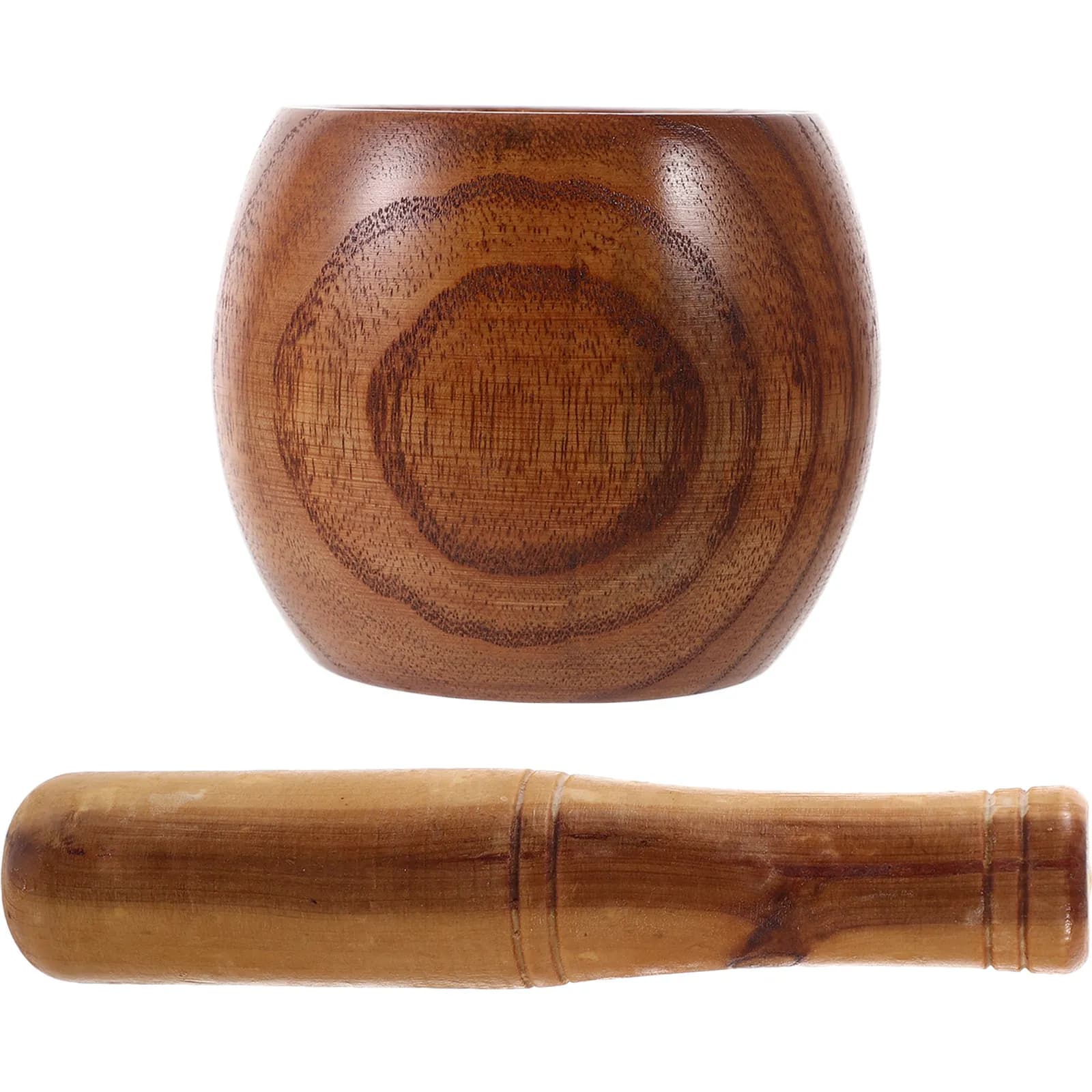 Set di Mortaio e Pestello in Legno per Tritare Aglio, Spezie e Zenzero, Utensile da Cucina per Uso Domestico