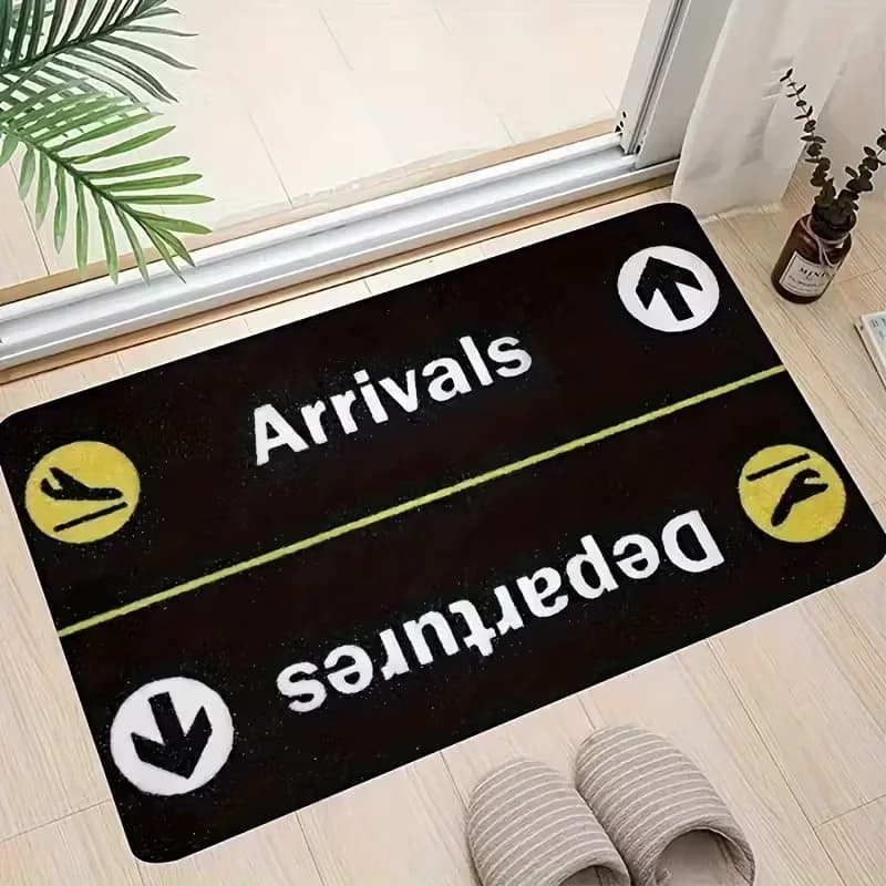 VIKAMA Arrival and Departure Flight Theme Doormat Flannel Front Carpet Retro Airplane Arrow Print Travel Enthusiast Entrance Mat