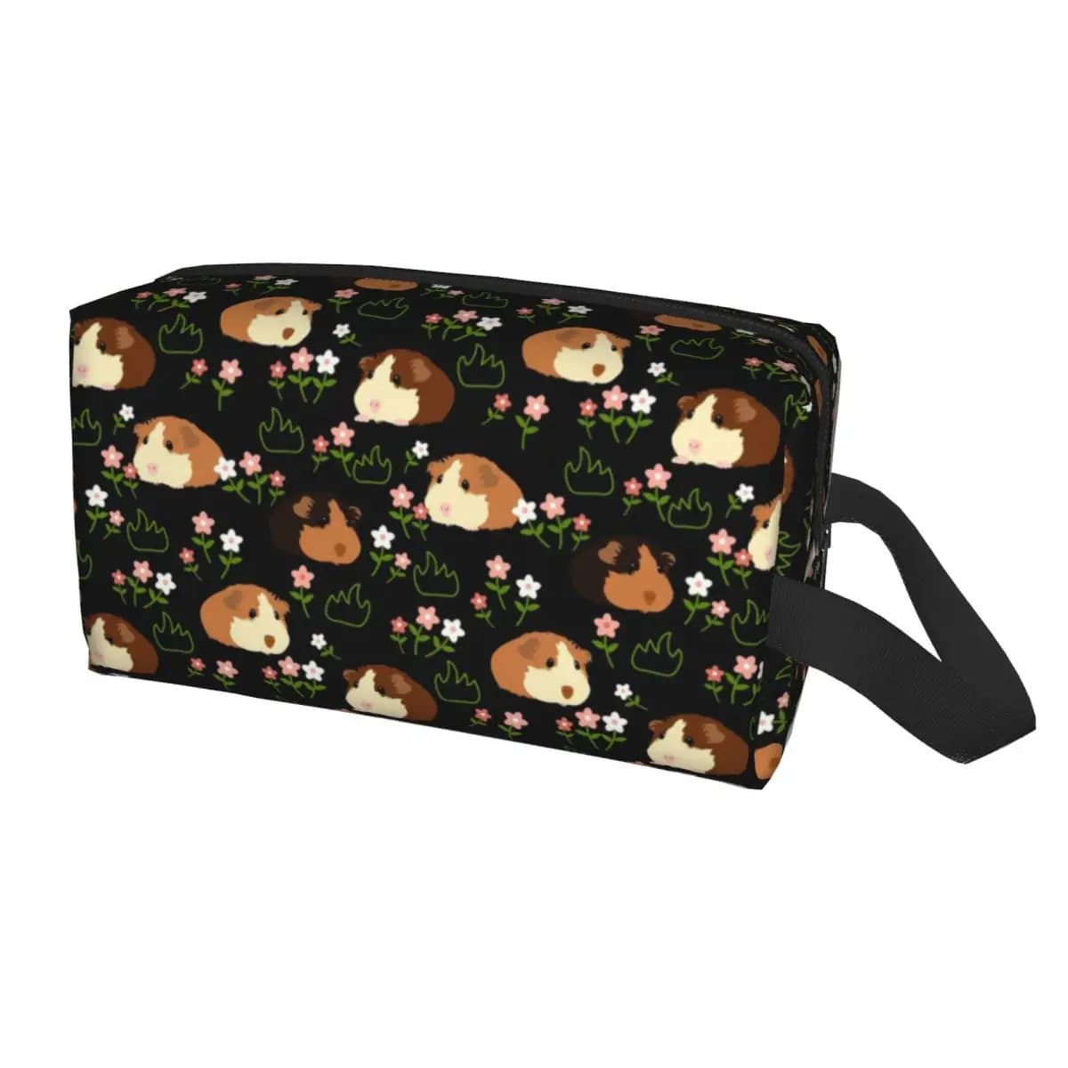 Borsa per il trucco personalizzata per porcellini d'india e fiori borsa per cosmetici da viaggio per donna borse da toilette per animali Kawaii
