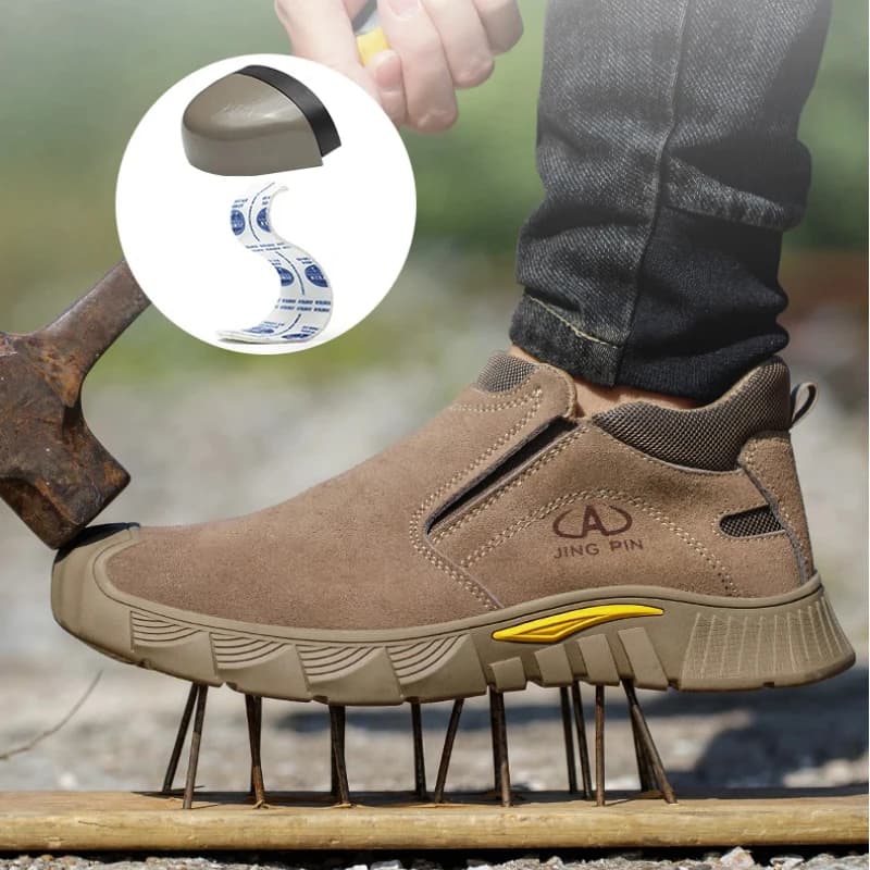 Plus Size 38-46 Uomo Sicurezza Lavoro Scarpe da trekking all'aperto Stivali in vera pelle Sneaker Sottopiede morbido in Kevlar Puntale in acciaio anti-sfondamento 191
