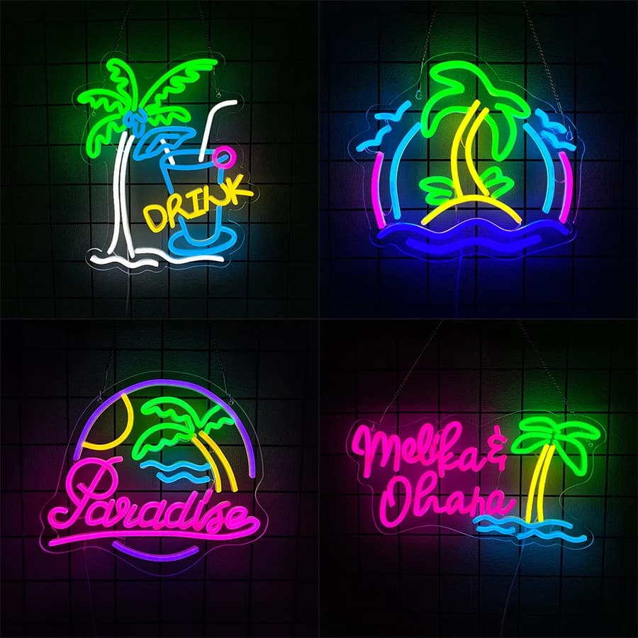 Insegna al Neon a LED per Bar, Icona Palma Tropicale, Alimentazione USB, per Club Hawaiano, Tiki Bar, Feste, Ristoranti, Decorazione Artistica per Man Cave.