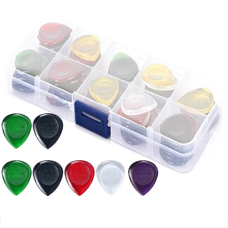 Compact Guitar Pick Bundle – Mini Teardrop Colorsful (1/2/3mm) in Box for Ukulele, Bass, Mandolin & On-the-Go Music Sessions TMZ
