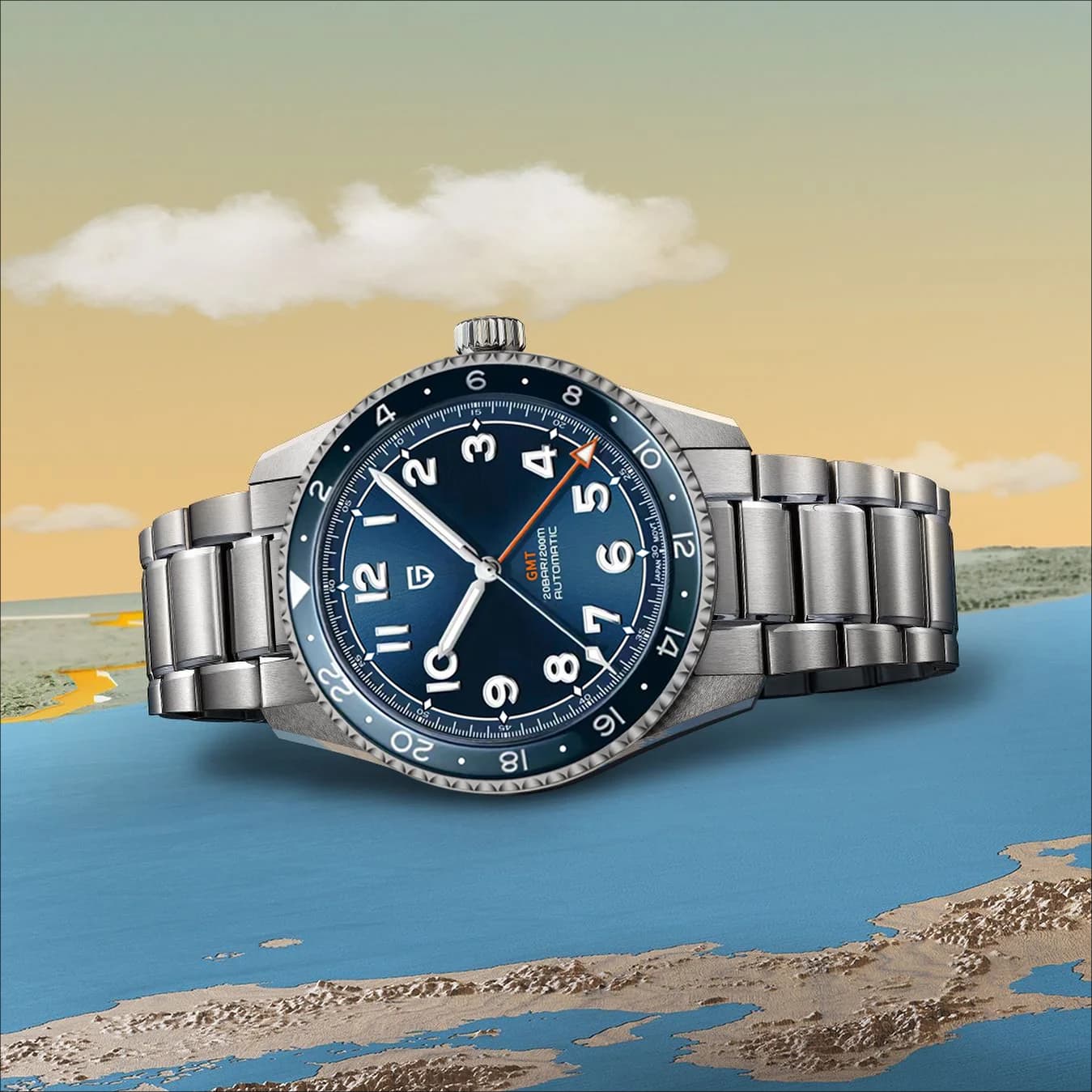 Orologio PAGANI DESIGN PD1784 GMT DG5833 Automatico Meccanico da Polso con Vetro Zaffiro Impermeabile in Acciaio Inossidabile di Lusso per Uomo