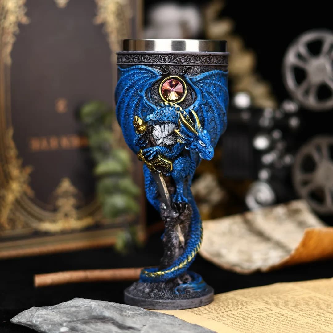 Calice in Resina e Acciaio Inossidabile a Forma di Spada di Drago Argentata, Bicchieri da Cocktail, Bicchieri da Whisky, Coppe da Champagne, Articoli da Bar