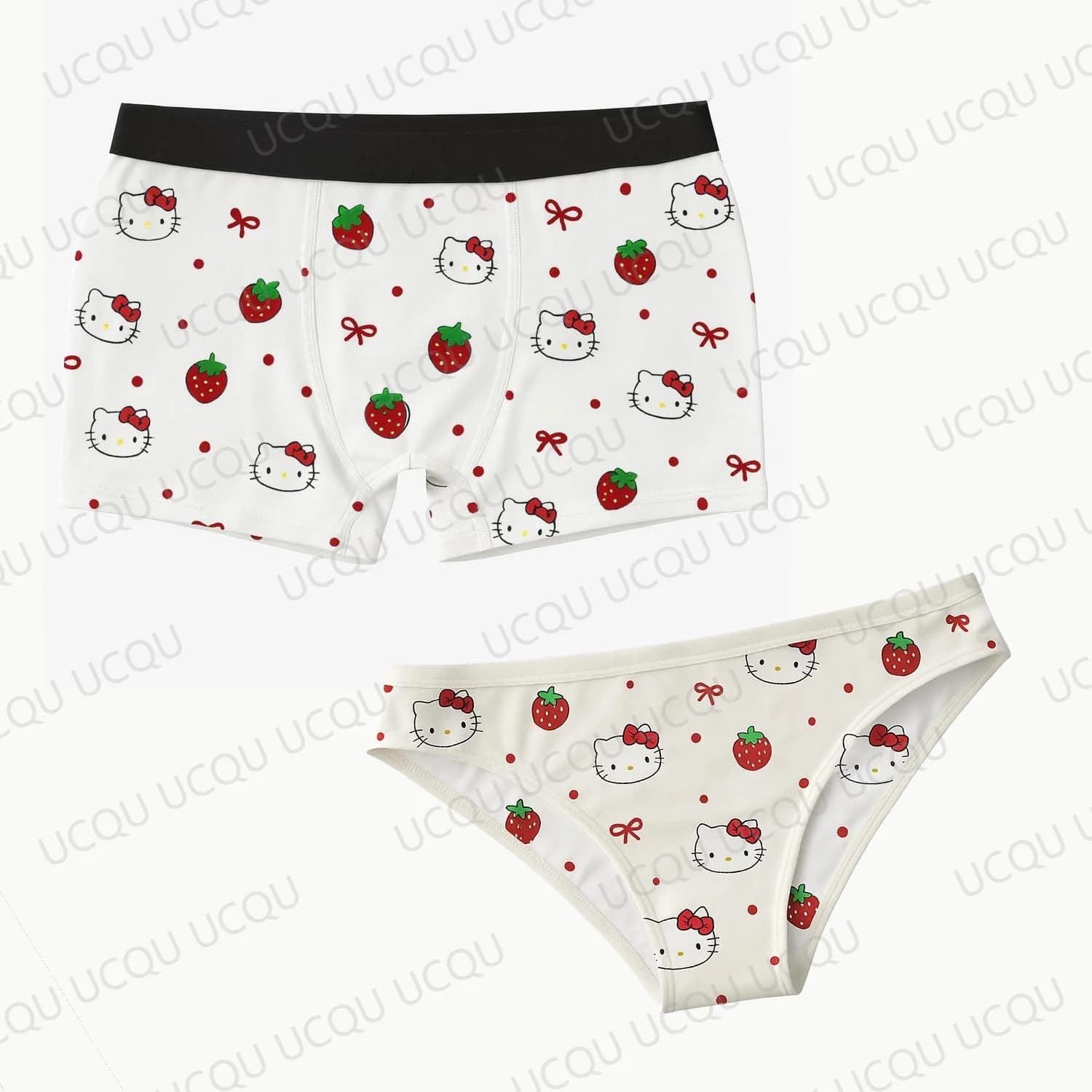 2025 Hello Kitty Kawaii fragola stampa due pezzi set coppia biancheria intima boxer donna slip abiti coordinati carino regalo di Natale