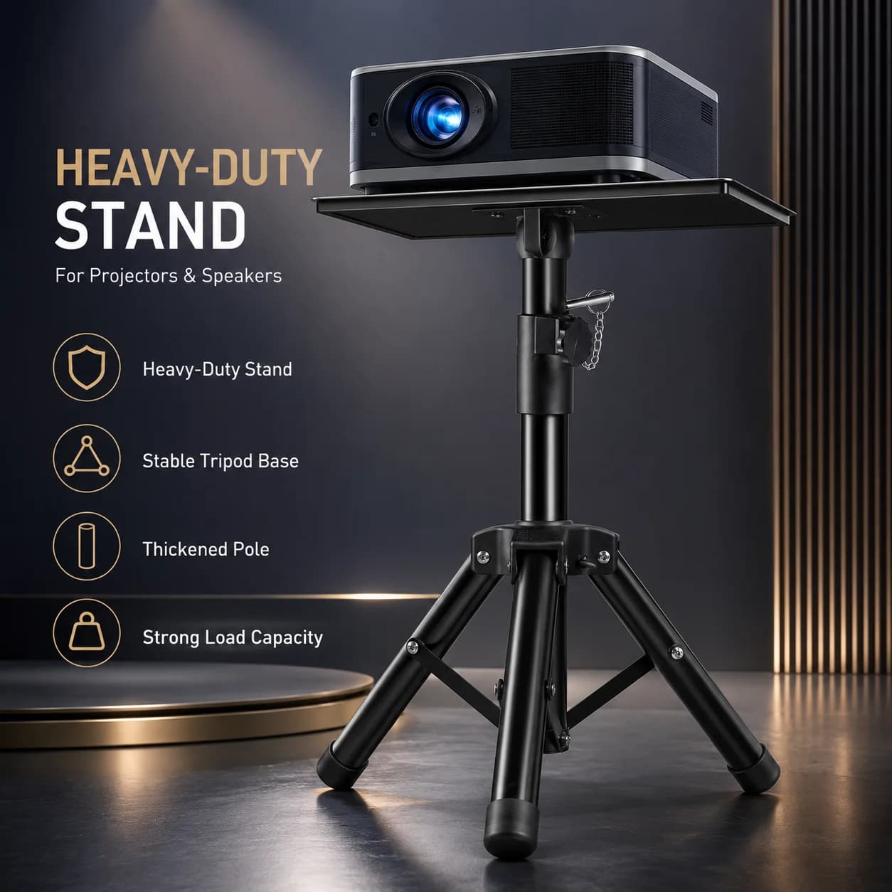 Thickened Metal Tray Tripod Stand Adjustable Portable Support for Projector Speaker Laptop Equipment Holder