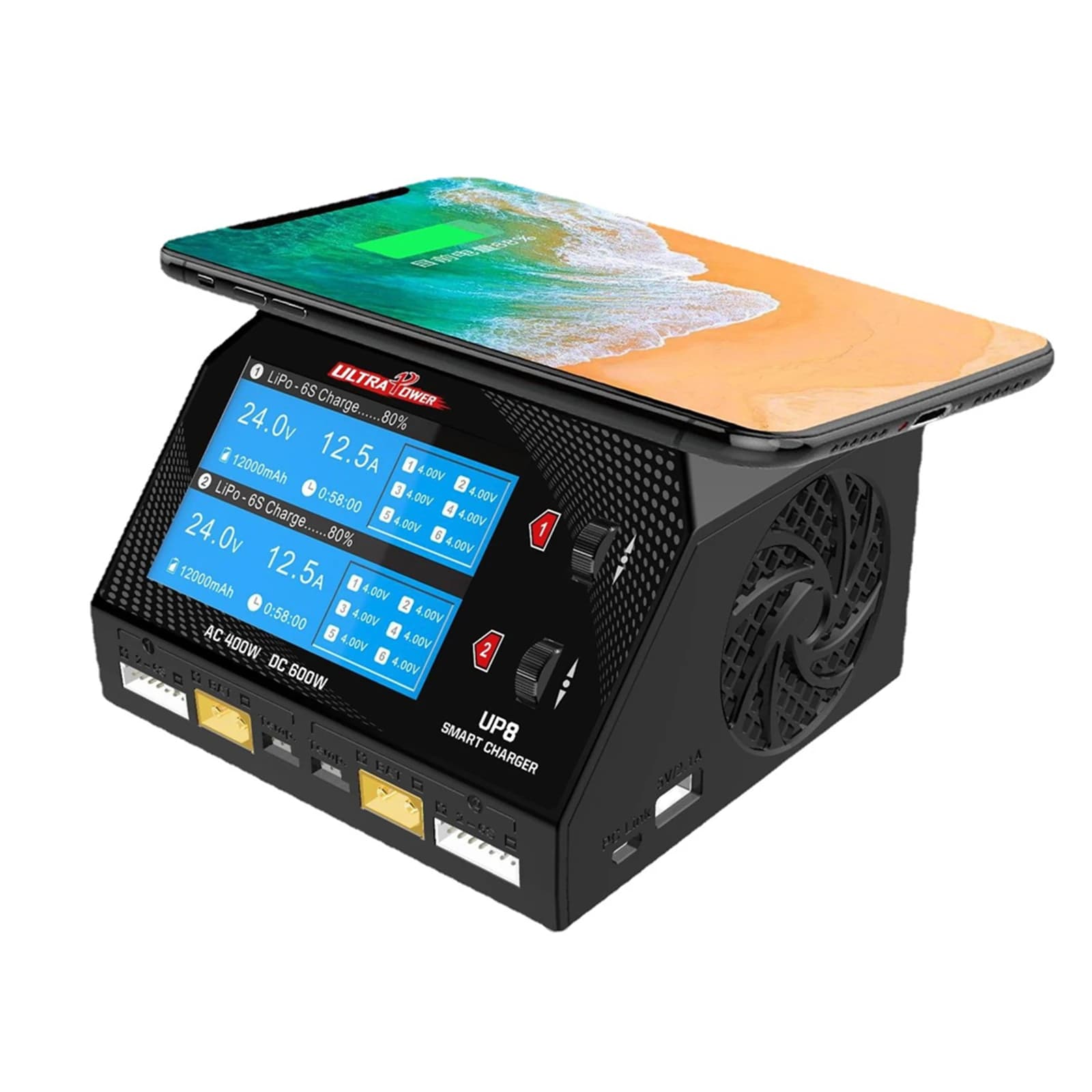 Caricabatterie Intelligente Black UltraPower Up8 400W / DC 600W 16A X2 a Doppio Canale di Uscita 1-6S con Bilanciamento