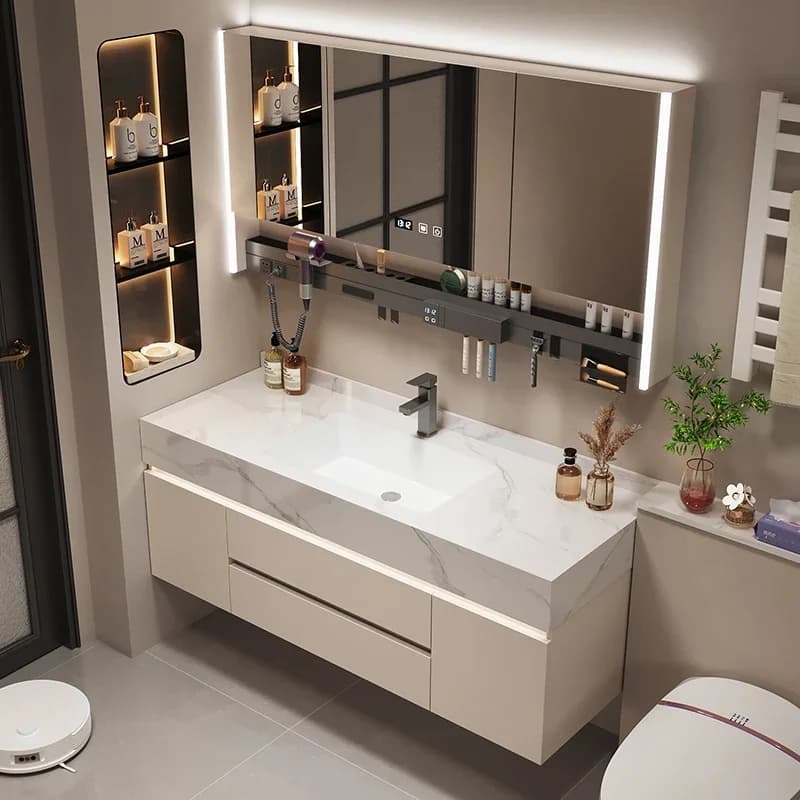 Armadietto da Bagno con Specchio e Ripiani, Organizzatore per Bagno, Accessori per Toilette, Mobile Lusso per Casa