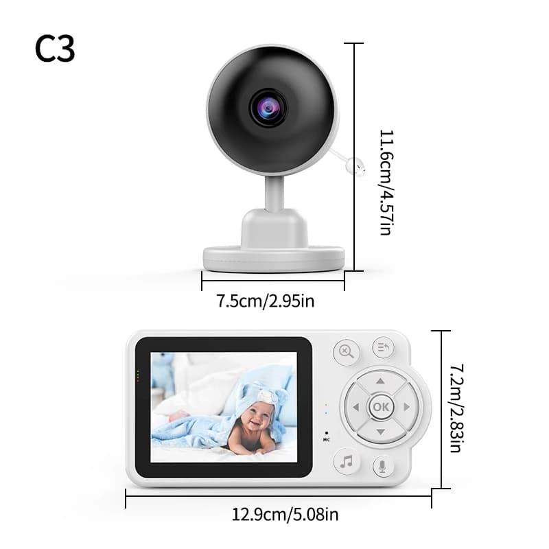Damini 720p HD baby monitor Visione notturna IR Promemoria allattamento al seno Rilevamento temperatura ninna nanna Connessione wireless 2.4G