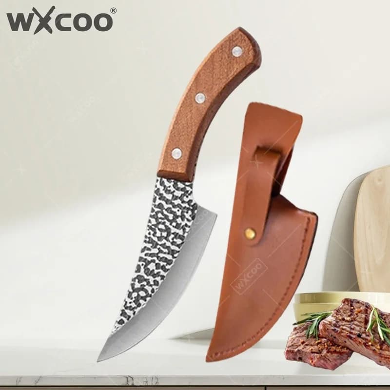 WXCOO Hand Forged Boning Knife with Sheath High-hardness Hammered Butcher Knife Kitchen Supplies Stainless Steel Boning Knife