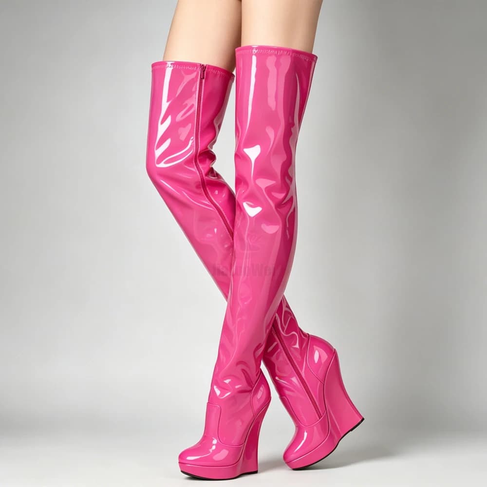Stivali Sopra il Ginocchio con Zeppa Ultra Alta 18cm, Sexy, Unisex, Taglie Grandi, Aderenti, per Pole Dance, Cosplay, Feste