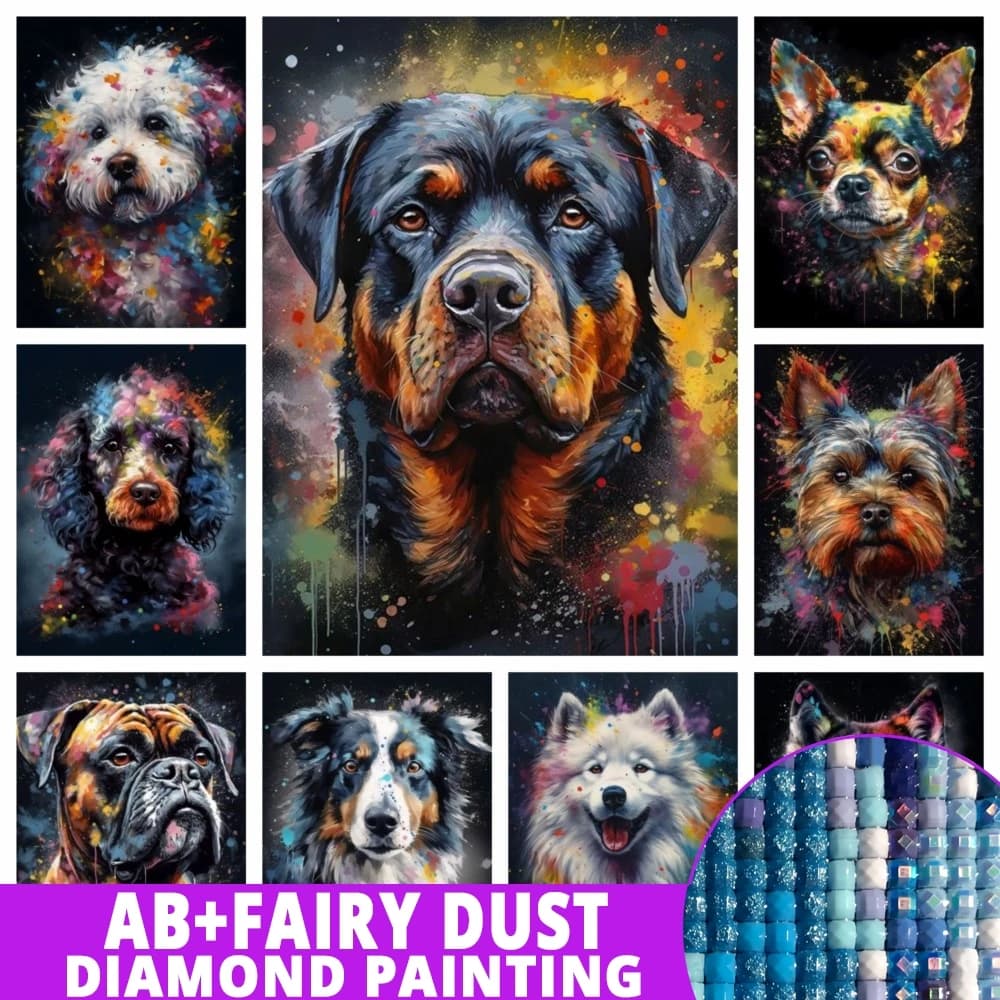 Fata polvere AB cane colorato 5D pittura diamante fai da te animale Rottweiler Chihuahua mosaico ricamo decorazioni per la casa regalo per bambini