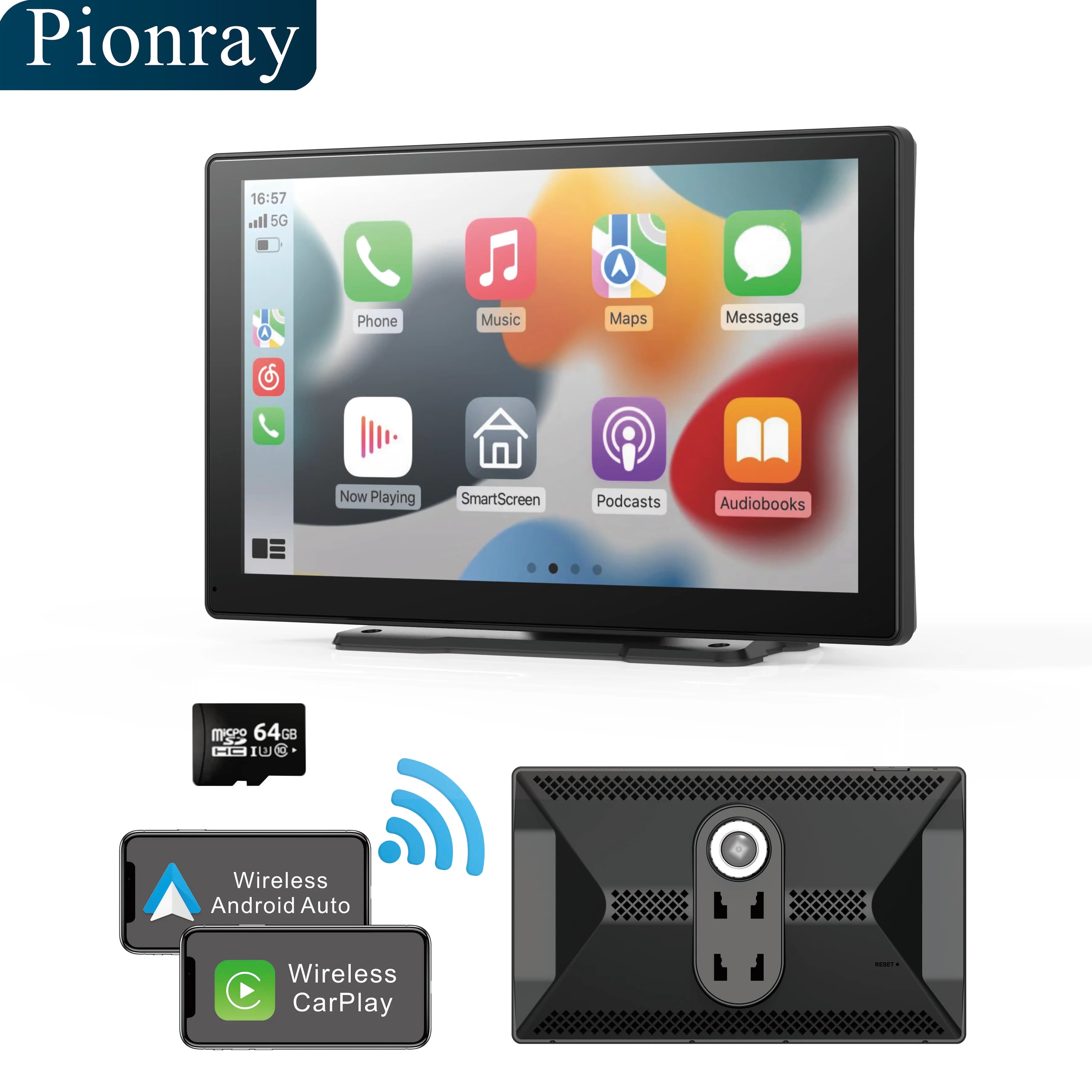 9" CarPlay/Android Auto Wireless Screen with Dash Cam, Bluetooth, Navigation, Voice Control