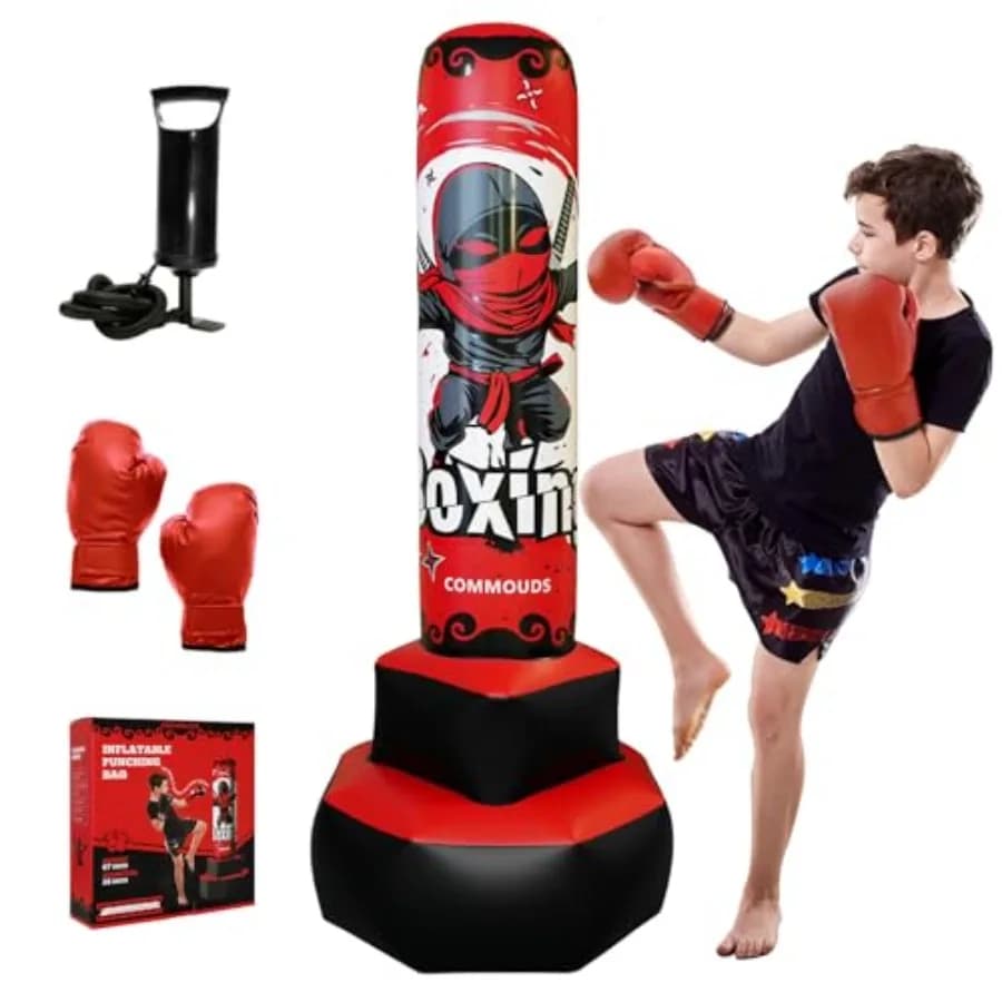 Sacco da Boxe Gonfiabile da 67 Pollici, Set da Boxe con Guanti, Sacco da Boxe a Rimbalzo Rapido per Allenamento di Karate, Taekwondo, MMA, Chr