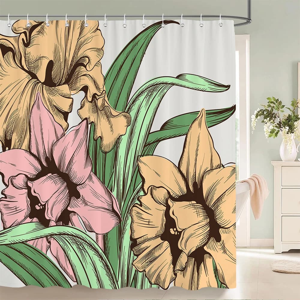 Tende da doccia con fiori blu con ganci Decorazione domestica per piante Tenda da bagno floreale Tenda da bagno in tessuto poliestere