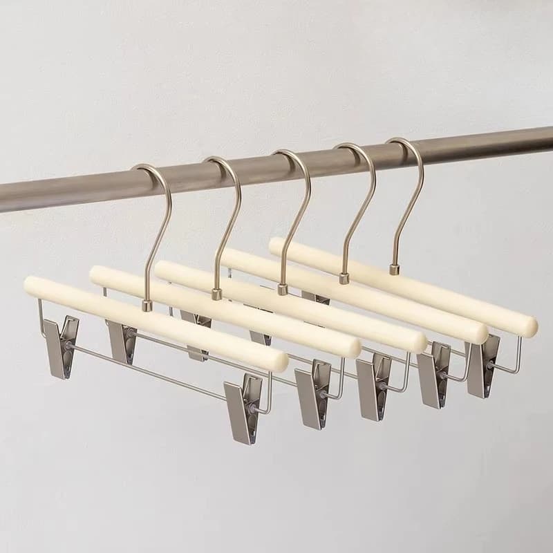 5PCS Cream White Wood Clothes Support Equipped Trouser Clips Retail Women Apparel Store Adult Garment Storage Display Hanger
