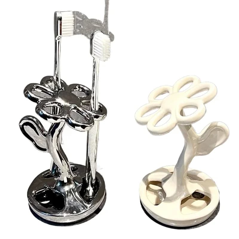 Portaspazzolino a Forma di Fiore, Portaoggetti per Bagno, Porta Pennelli da Trucco, Supporto Base in Ceramica