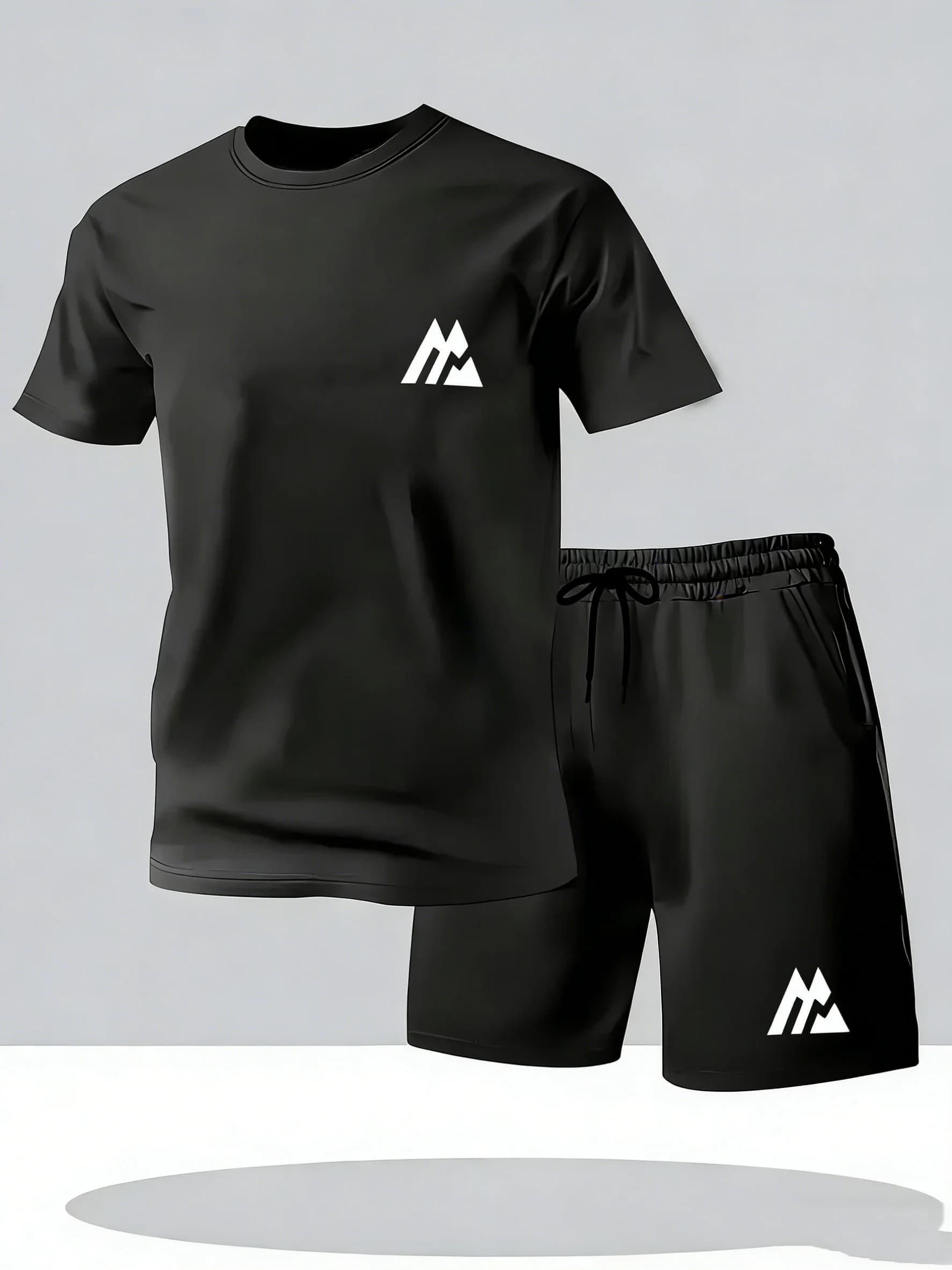 Men's Casual Trendy Set for Foreigners - T-shirt Printed Round Neck and Shorts with Two Pieces Breathable Design - Men's Sports Set