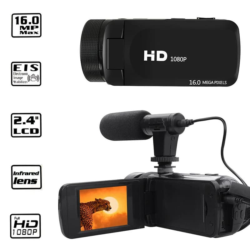 Videocamera digitale professionale HD 1080P con microfono 16 milioni di pixel Macchina fotografica multifunzione anti-vibrazione audio DV
