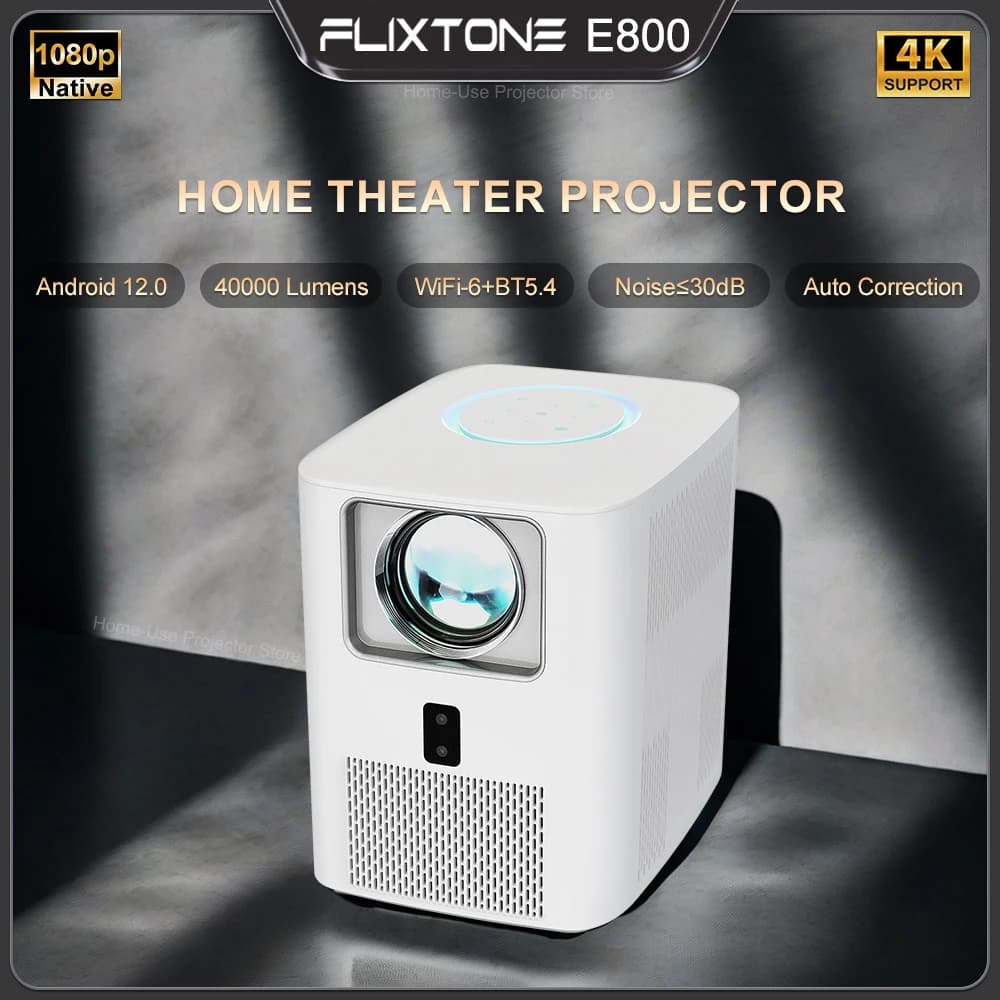 Flixtone E800 2K 4K Full HD 3000 ANSI Proiettore nativo 1080P Android 12.0 Proiettore DLP Mini altoparlante incorporato 5G WiFi