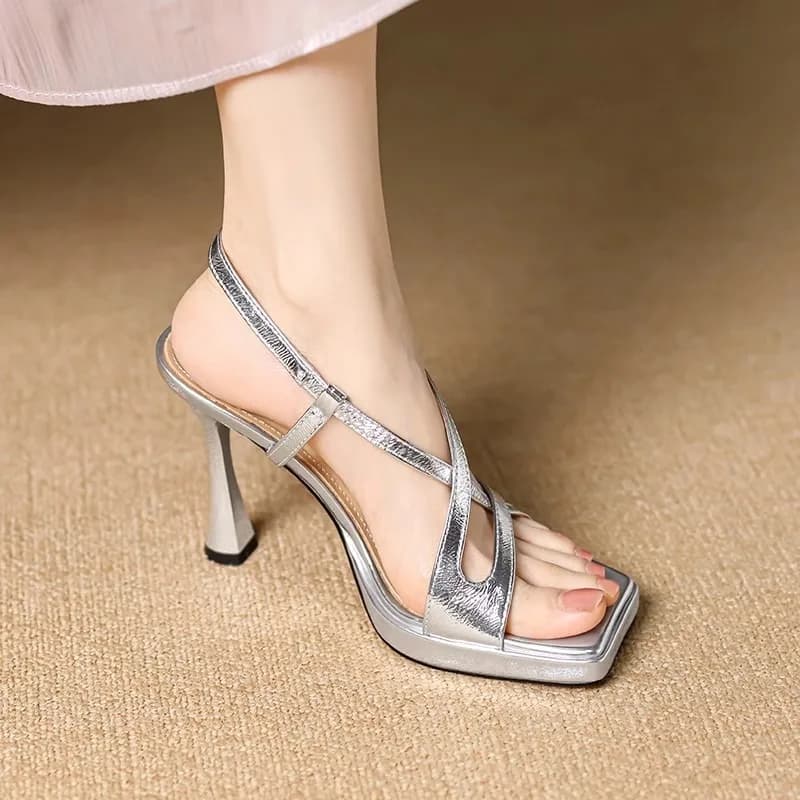 Women's Sandals with Cross Strap in Pecora Leather with Cat Shaped Heel Sandals Women's Open Toe Elegant Décolleté Thin For Everyday Strong Sizes Hot