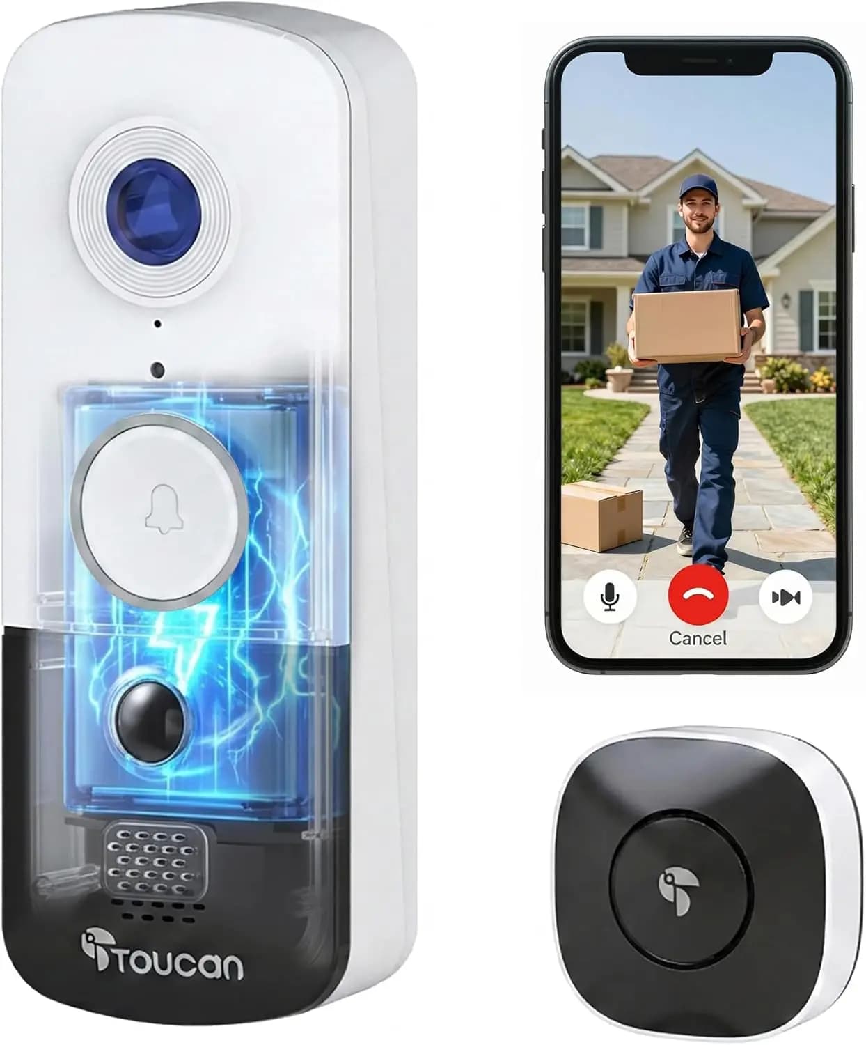 Campanello Video Intelligente con Suoneria, Comunicazione Bidirezionale, WiFi, Visione Notturna, Rilevamento Movimento, Compatibile con Alexa e Google