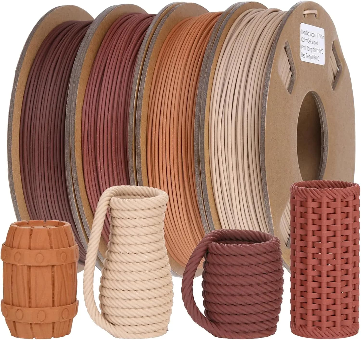 3D Printer Filament in Real Wood Fiber at 30%, PLA Filament for 3D printing 1,75 mm, +/-0,03 mm and 1 kg, Walnut, Oak