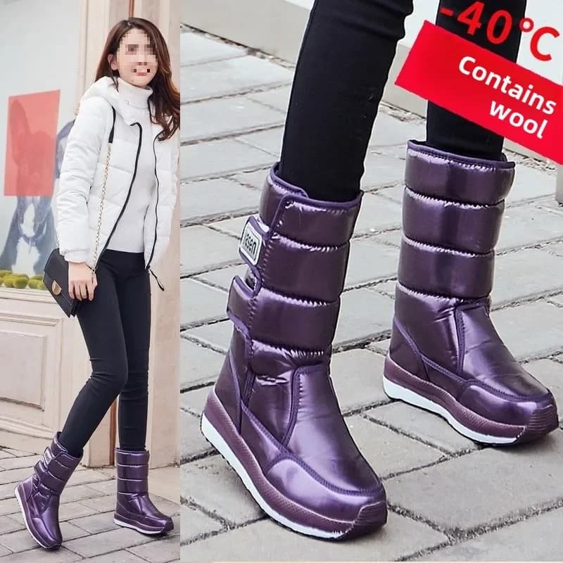Warm Women's Winter Sports Shoes with Plush Down Snow Boots Waterproof and Anti Slip Ski Boots, Thick Soled Women's Hiking Shoes